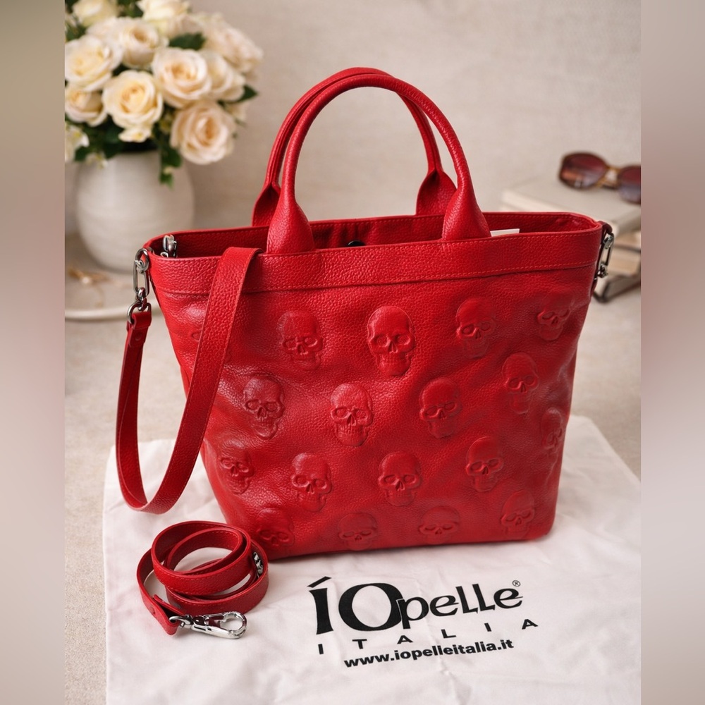 NWT IOpelle Red Embossed Leather Tote